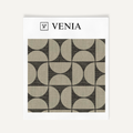 Taupe and black retro grid upholstery fabric swatch by Venia Home