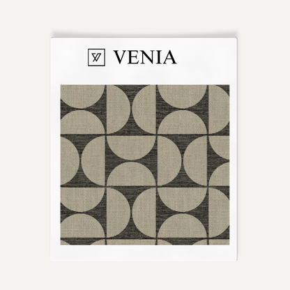 Taupe and black retro grid upholstery fabric swatch by Venia Home