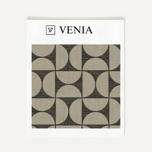 Taupe and black retro grid upholstery fabric swatch by Venia Home