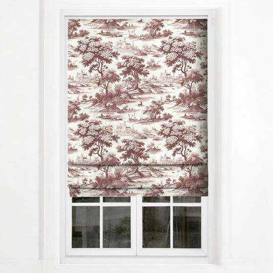 Crimson riverbend toile fabric as blinds