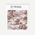 Crimson riverbend toile upholstery fabric swatch by Venia Home