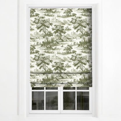 Green riverbend toile fabric as blinds
