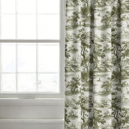 Green riverbend toile fabric as curtain