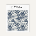 Midnight blue Riverbend toile upholstery fabric swatch by Venia Home