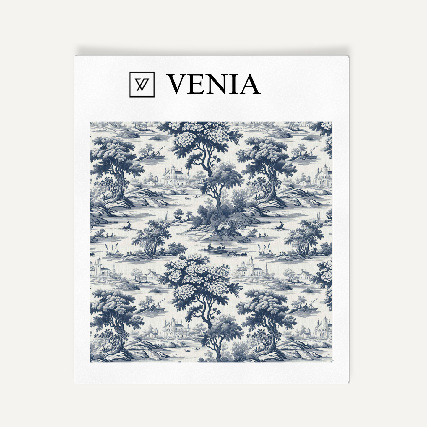 Midnight blue Riverbend toile upholstery fabric swatch by Venia Home