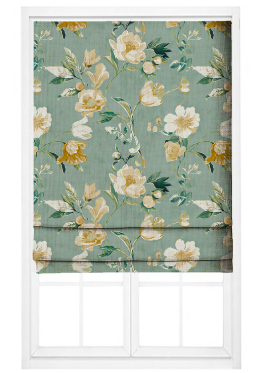 Close-up detail of green romance bloom fabric