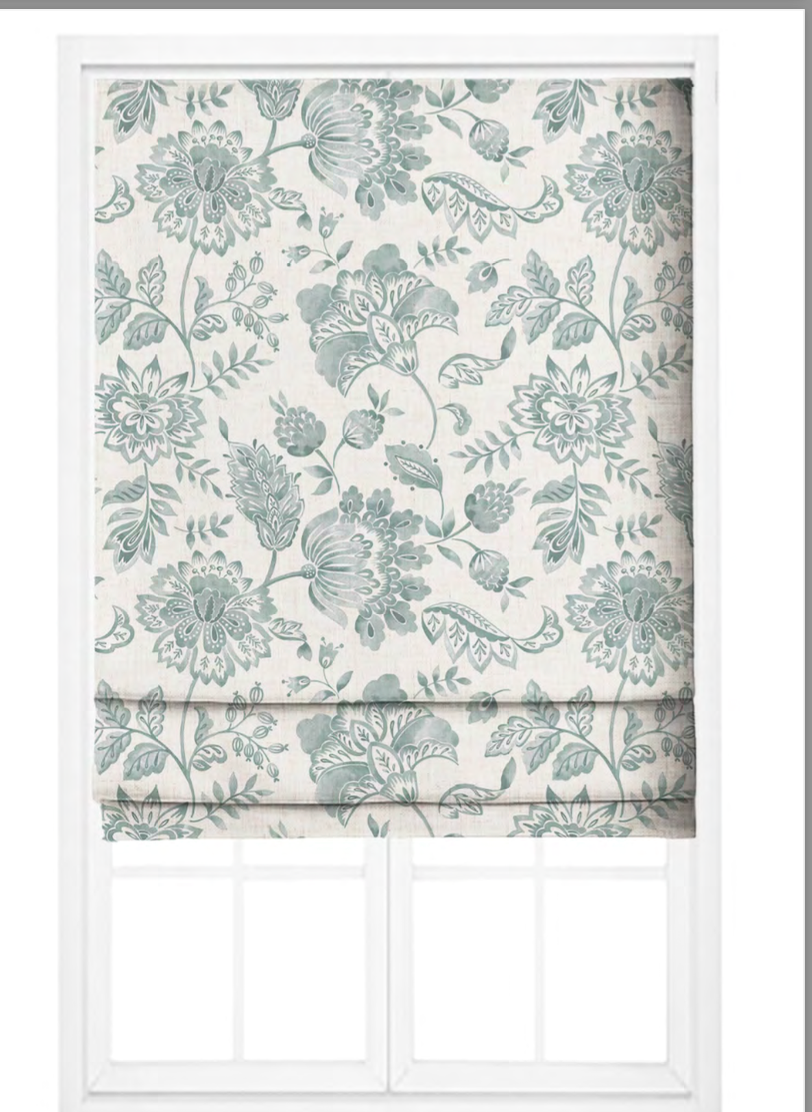 Close-up detail of aqua royal garden fabric
