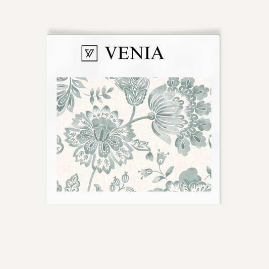 Aqua royal garden upholstery fabric swatch by Venia Home