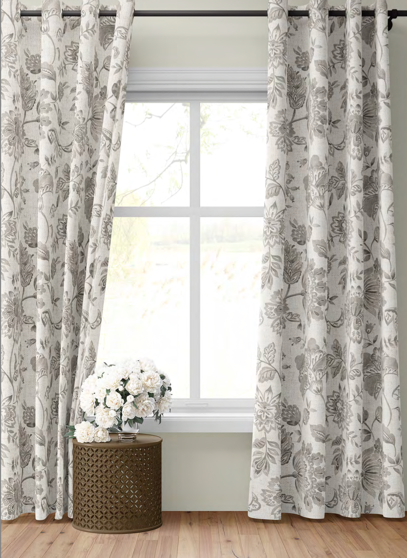 Close-up detail of grey royal garden fabric