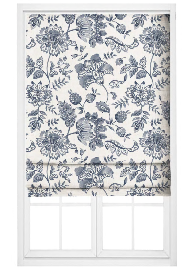 Close-up detail of indigo royal garden fabric