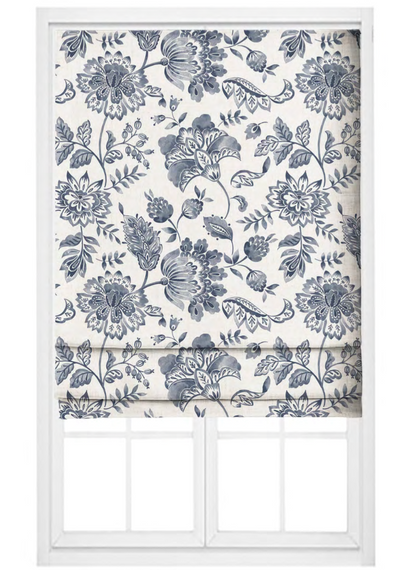 Close-up detail of indigo royal garden fabric
