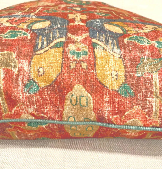 Close-up detail of terracotta rustic impressions fabric