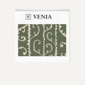 Green scrollwork upholstery fabric swatch by Venia Home