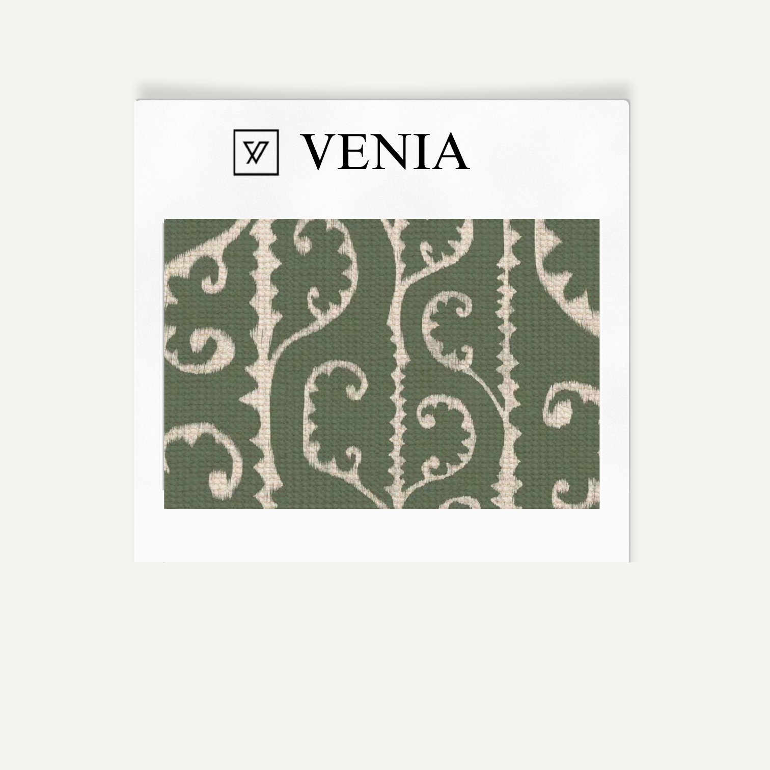 Green scrollwork upholstery fabric swatch by Venia Home