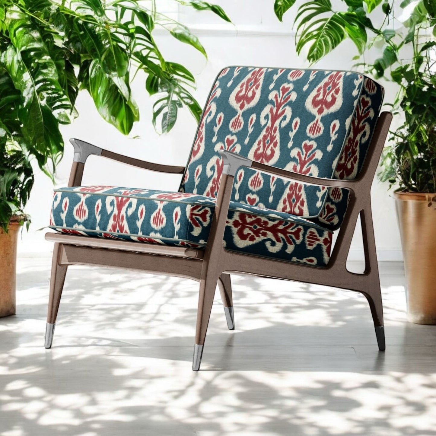 Close-up detail of indigo signature ikat fabric