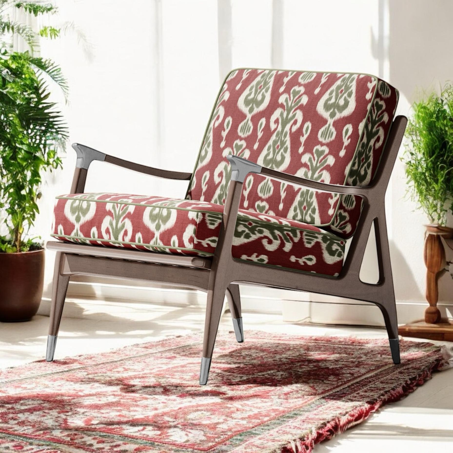 Close-up detail of merlot red signature ikat fabric