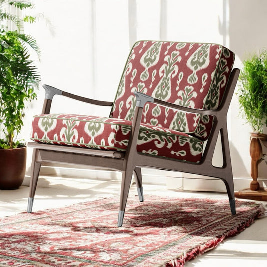 Close-up detail of merlot red signature ikat fabric