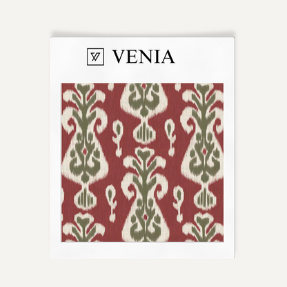 Merlot red signature ikat upholstery fabric swatch by Venia Home