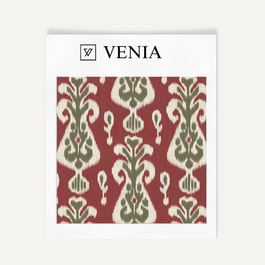Merlot red signature ikat upholstery fabric swatch by Venia Home