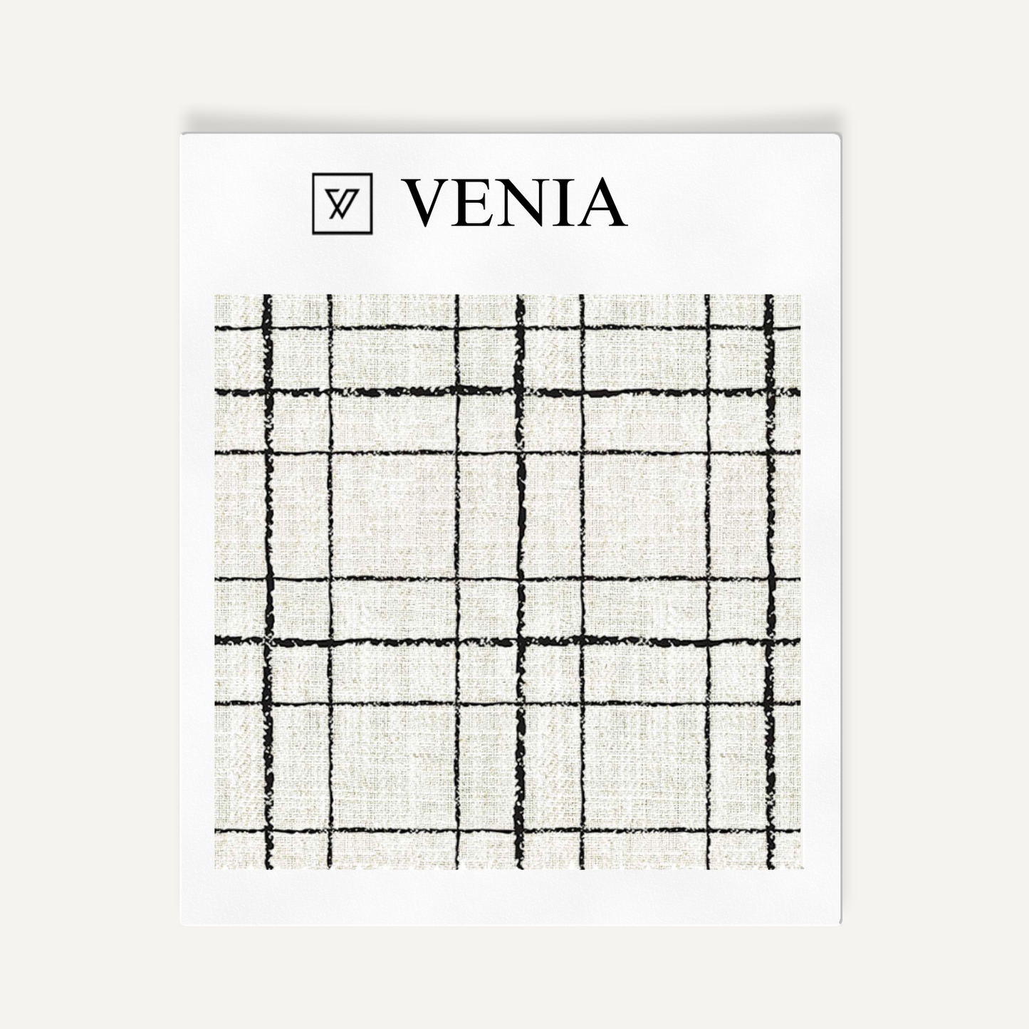 Ivory and black sketch grid upholstery fabric swatch by Venia Home