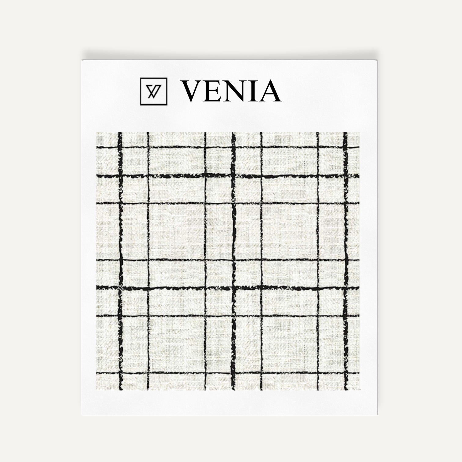 Ivory and black sketch grid upholstery fabric swatch by Venia Home