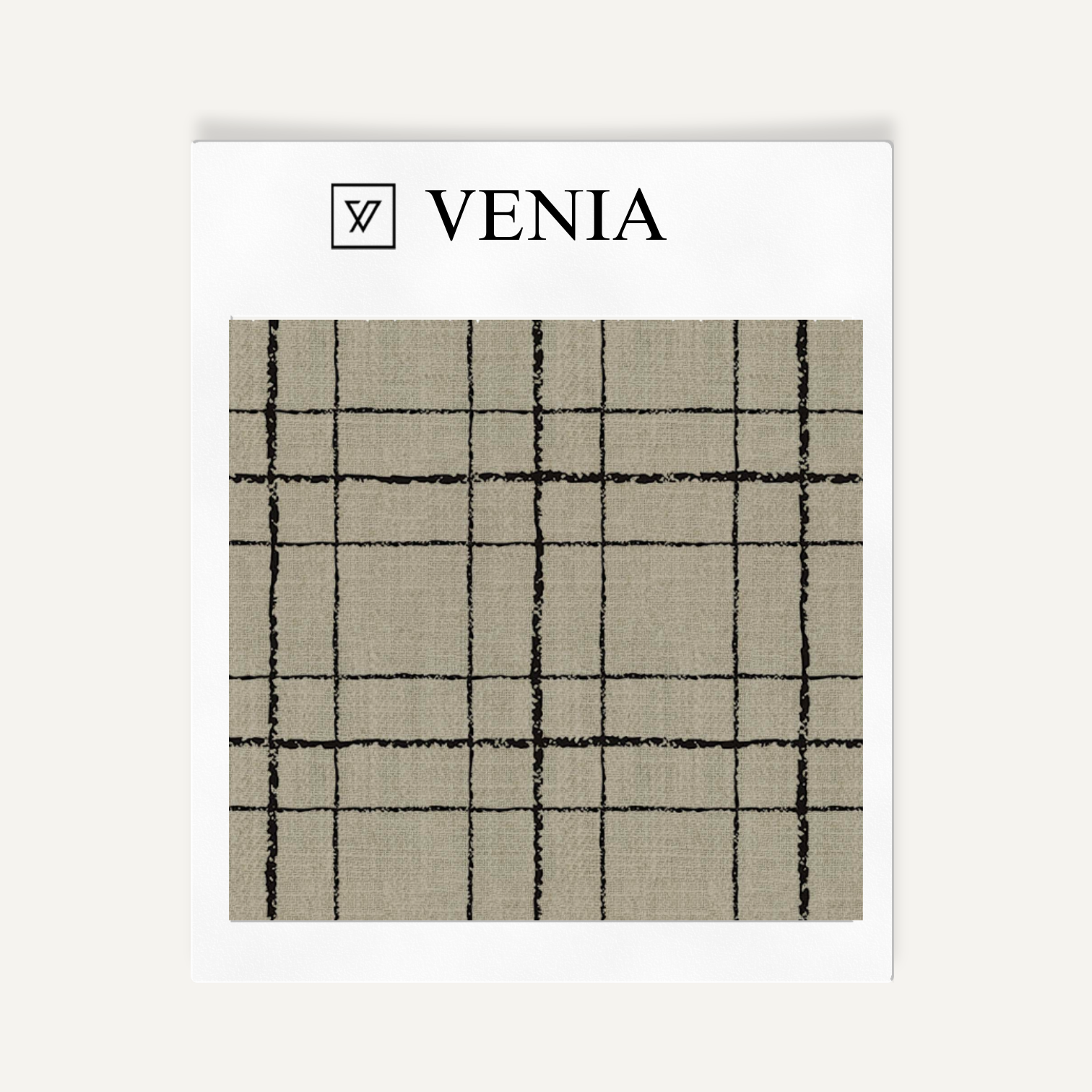 Taupe and black sketch grid upholstery fabric swatch by Venia Home