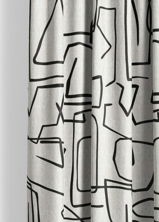 Close-up detail of ivory and black sketch lines fabric