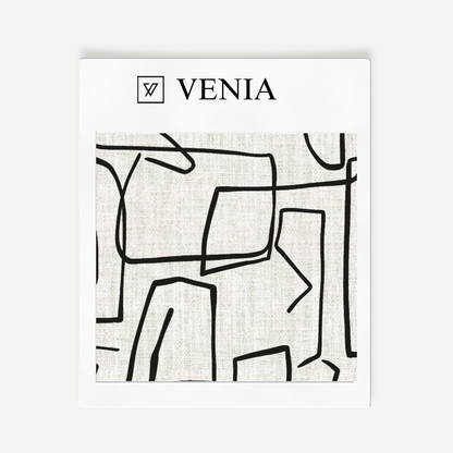 Ivory and black sketch lines upholstery fabric swatch by Venia Home