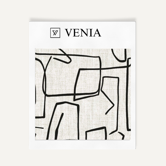 Ivory and black sketch lines upholstery fabric swatch by Venia Home