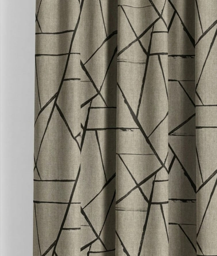 Close-up detail of taupe and black sketch lines fabric