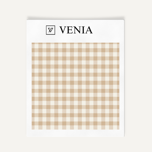 Muted pink small check gingham upholstery fabric swatch by Venia Home