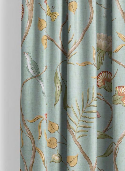 Close-up detail of aqua songbird trail fabric