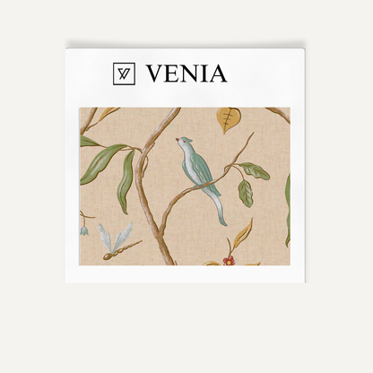Beige songbird trail upholstery fabric swatch by Venia Home