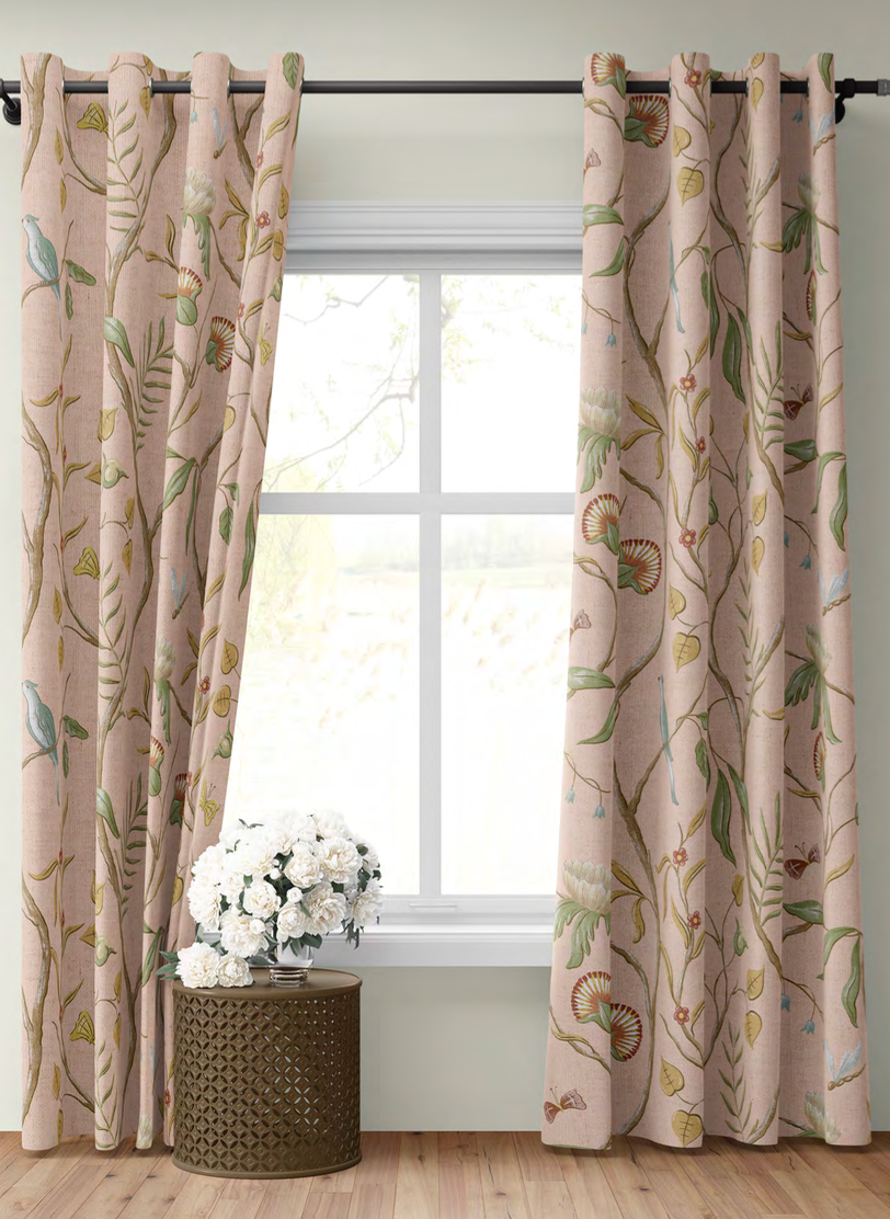Close-up detail of blush songbird trail fabric