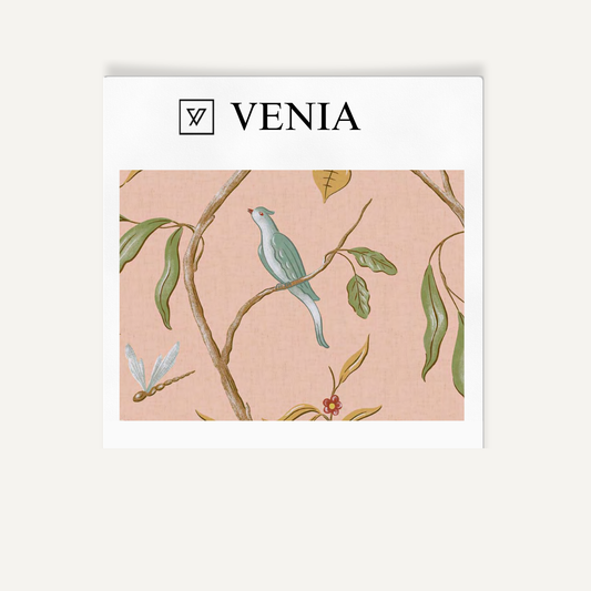 Blush songbird trail upholstery fabric swatch by Venia Home