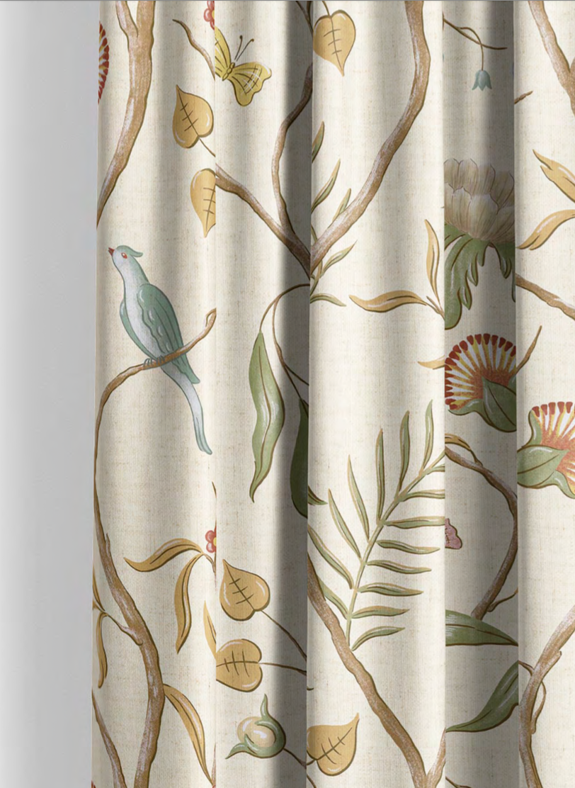 Close-up detail of cream songbird trail fabric