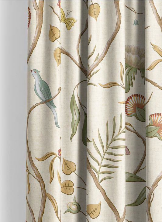 Close-up detail of cream songbird trail fabric