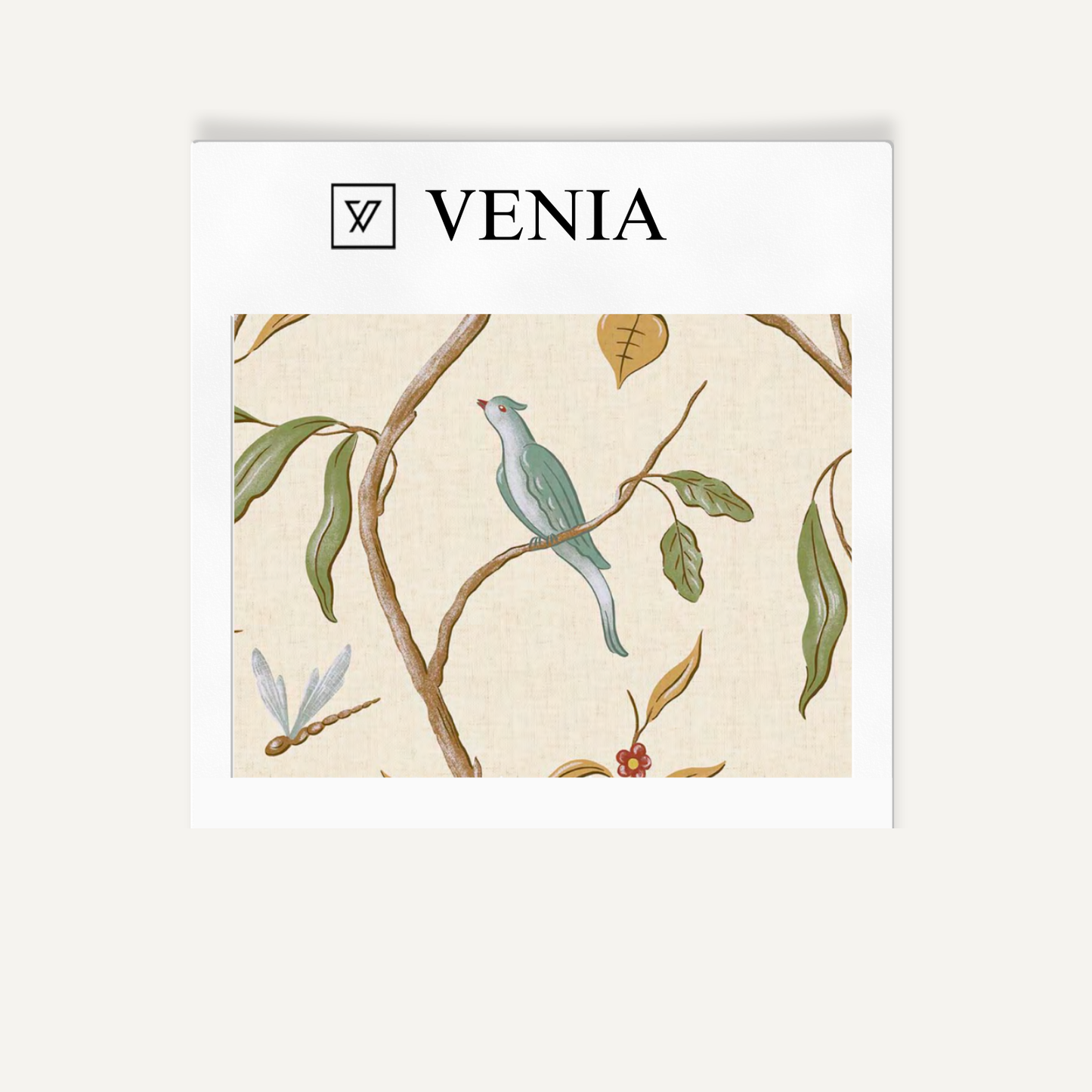 Cream songbird trail upholstery fabric swatch by Venia Home