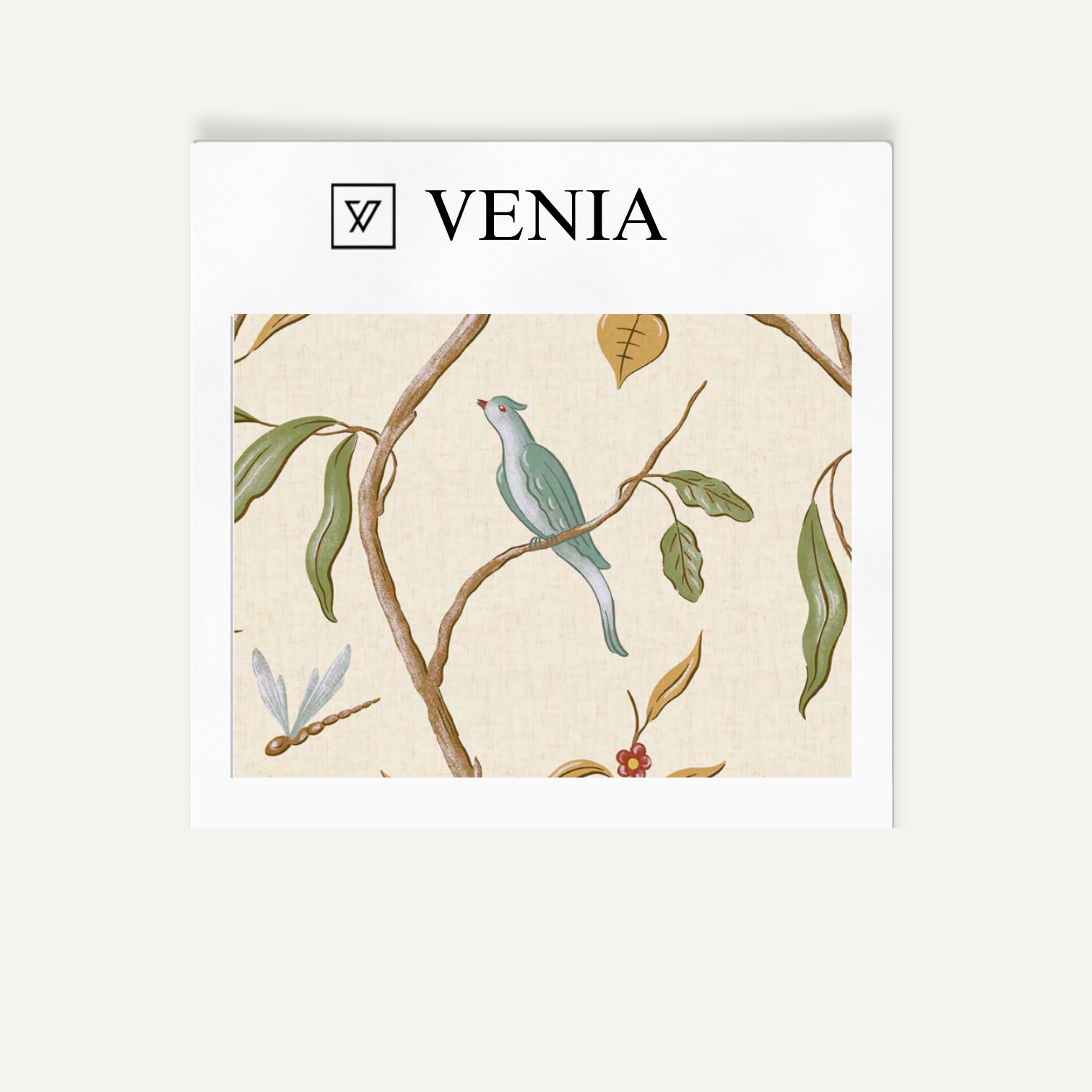 Cream songbird trail upholstery fabric swatch by Venia Home
