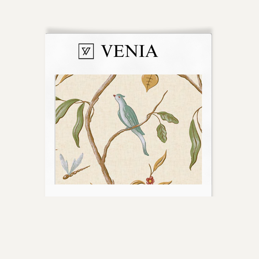 Cream songbird trail upholstery fabric swatch by Venia Home