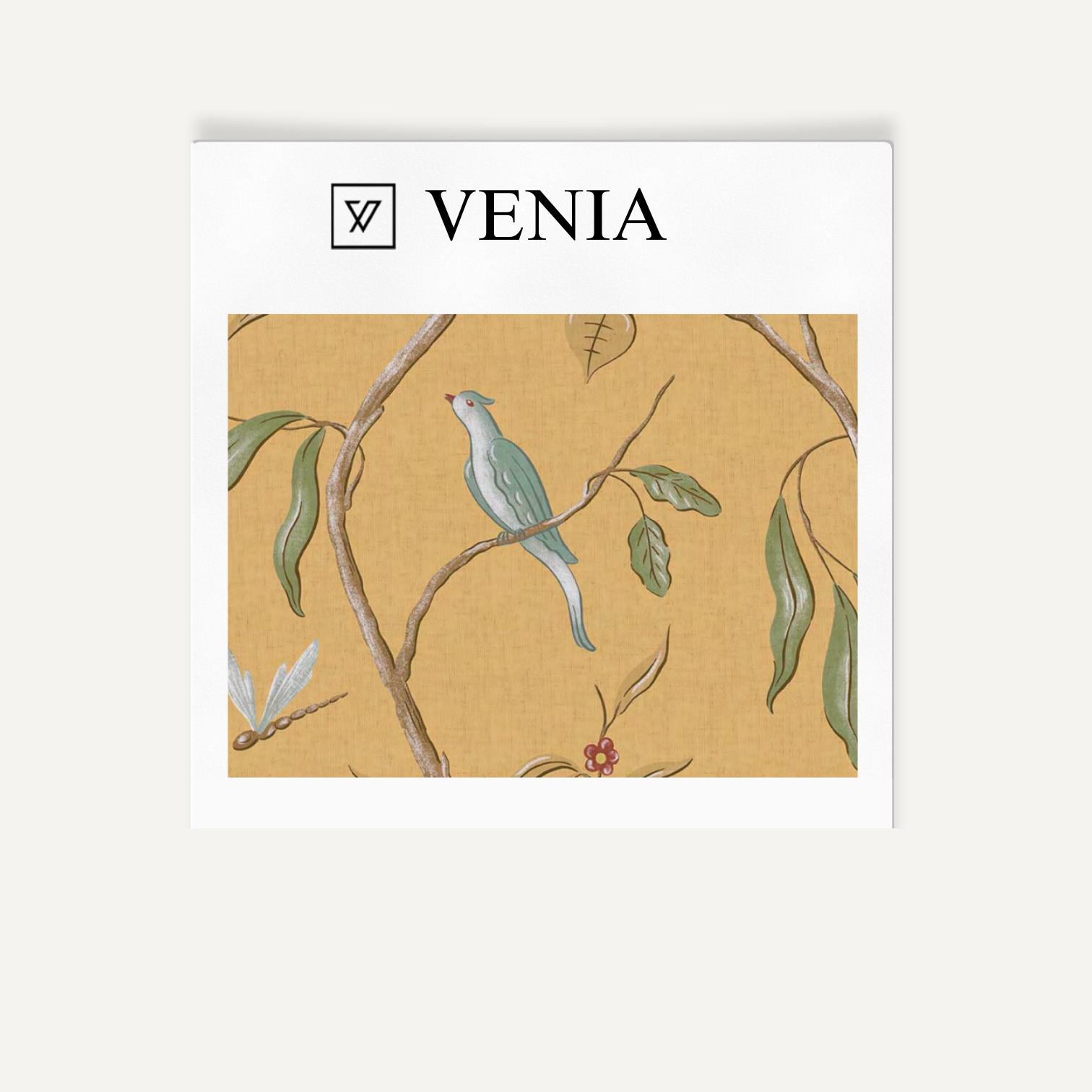 Mustard songbird trail upholstery fabric swatch by Venia Home
