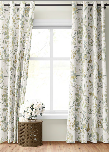 Close-up detail of aqua spring meadow fabric
