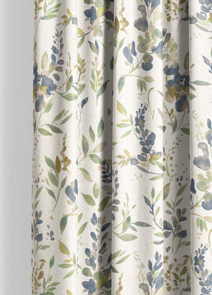 Close-up detail of indigo spring meadow fabric