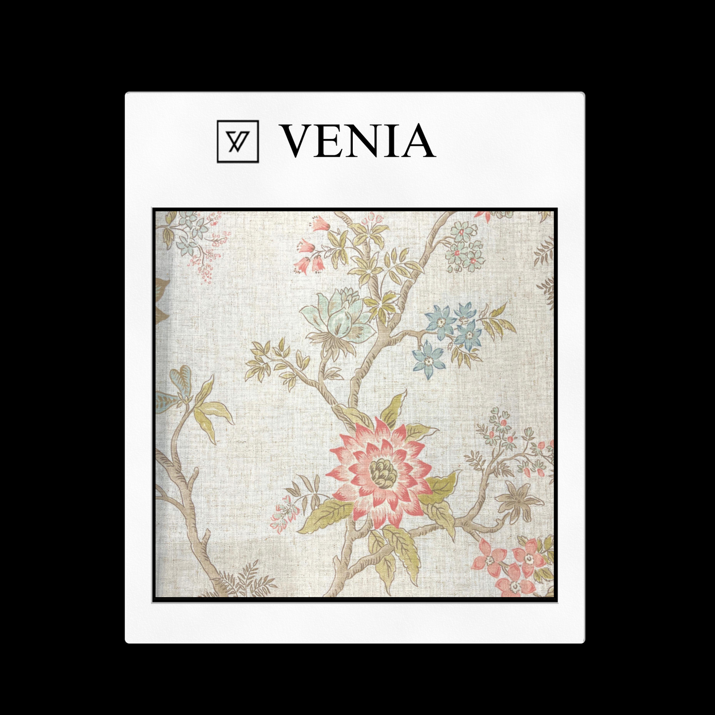 Ivory linen with baby pink flowers springtime floral upholstery fabric swatch by Venia Home