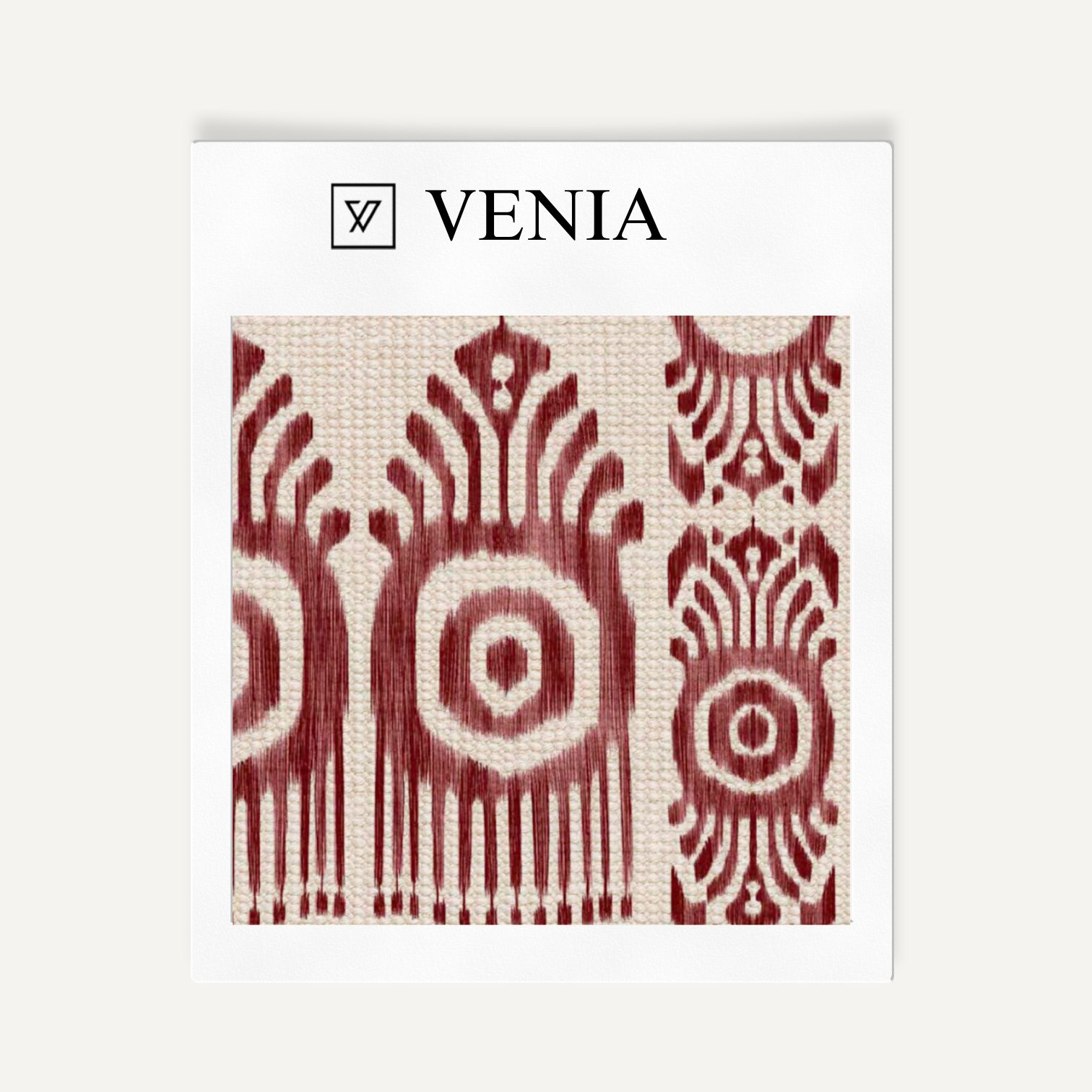 Dark red talisman eye upholstery fabric swatch by Venia Home