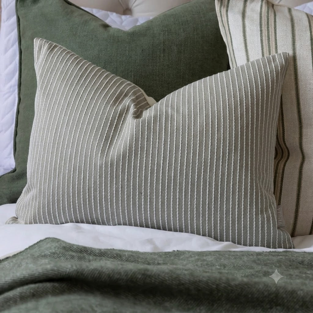 Grey thin stripes fabric on a cushion