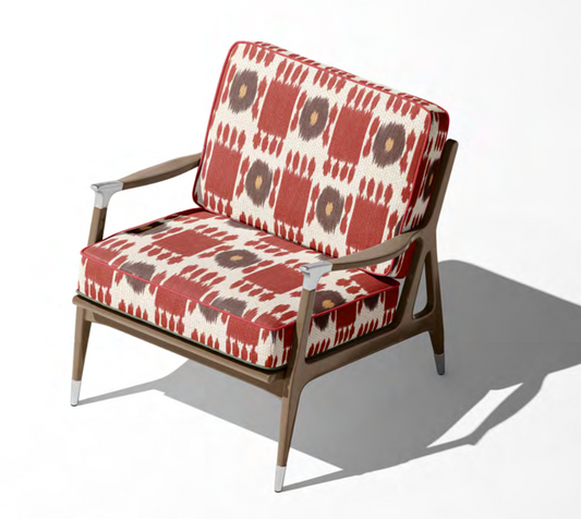 Close-up detail of red and grey trellis stripe fabric