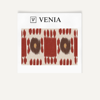 Red and grey trellis stripe upholstery fabric swatch by Venia Home