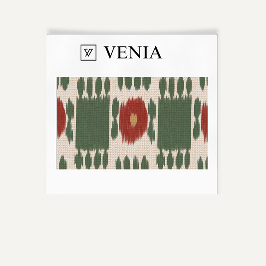 Sage and rust trellis stripe upholstery fabric swatch by Venia Home