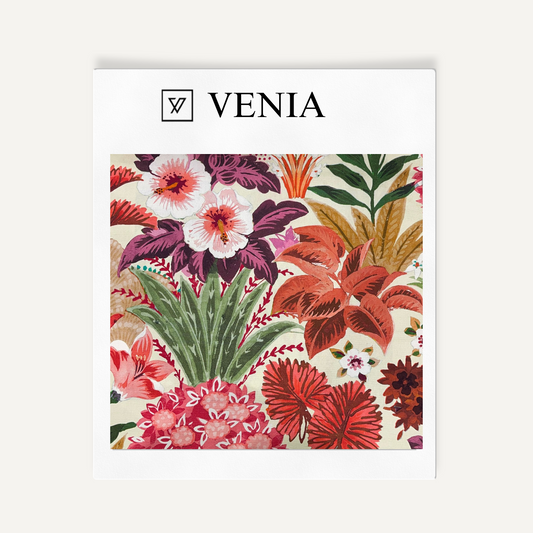 Tropic rouge upholstery fabric swatch by Venia Home